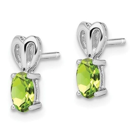 Sterling Silver Rhodium-plated August Birthstone Peridot Post Earrings