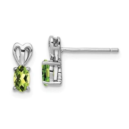 Sterling Silver Rhodium-plated August Birthstone Peridot Post Earrings