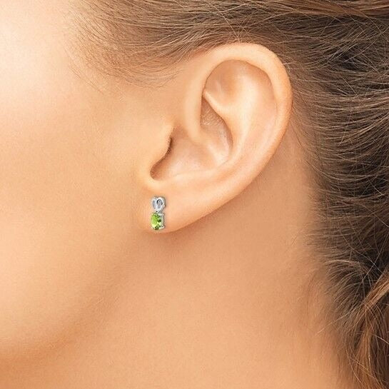 Sterling Silver Rhodium-plated August Birthstone Peridot Post Earrings