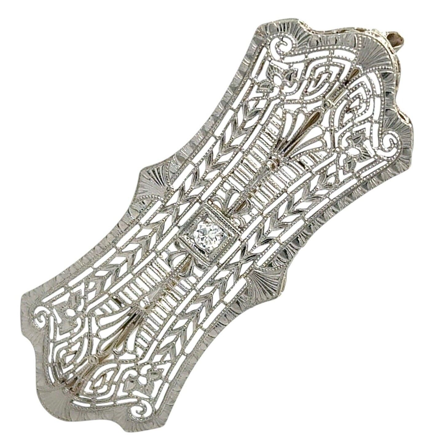 Vintage Diamond 14k White Gold Pin Brooch 4.6g