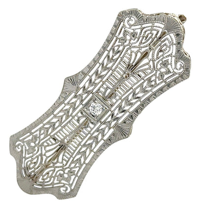 Vintage Diamond 14k White Gold Pin Brooch 4.6g