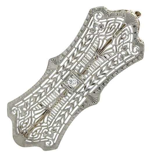 Vintage Diamond 14k White Gold Pin Brooch 4.6g