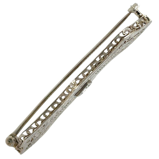 Vintage Diamond 14k White Gold Pin Brooch 4.6g