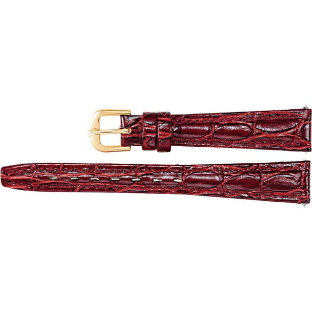 14mm Bordeaux Leather Crocodile Grain Watch Strap Band Regular Length