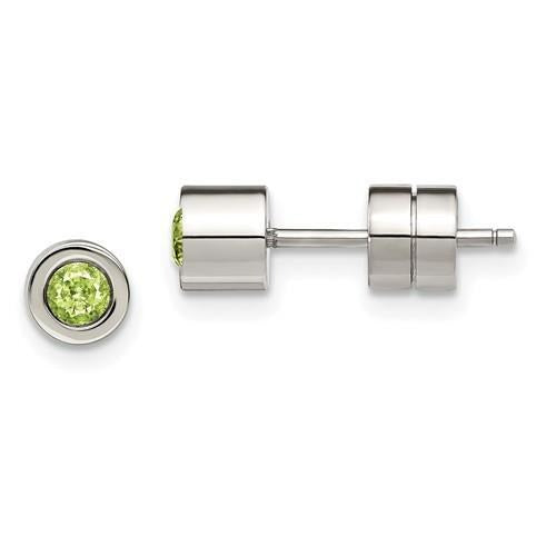 Chisel Green CZ May Birthstone Post Earrings Stainless Steel Polished