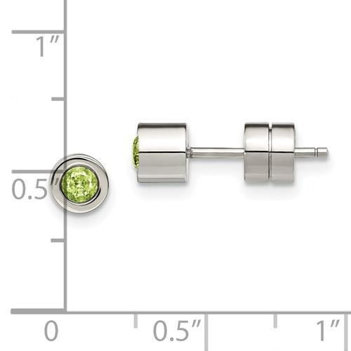 Chisel Green CZ May Birthstone Post Earrings Stainless Steel Polished