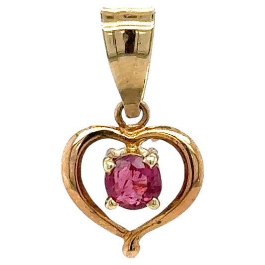 Ruby Solitaire 14k Yellow Gold Heart Pendant  1.1g
