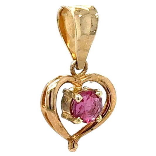 Ruby Solitaire 14k Yellow Gold Heart Pendant  1.1g