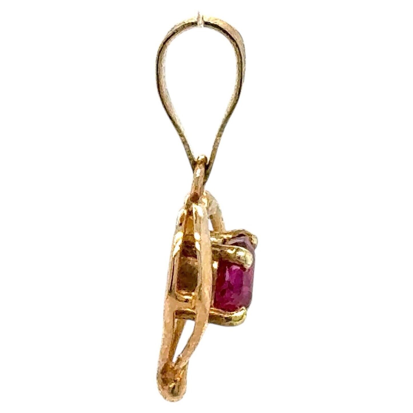 Ruby Solitaire 14k Yellow Gold Heart Pendant  1.1g