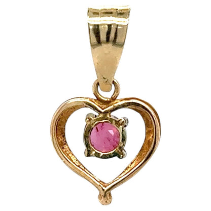 Ruby Solitaire 14k Yellow Gold Heart Pendant  1.1g