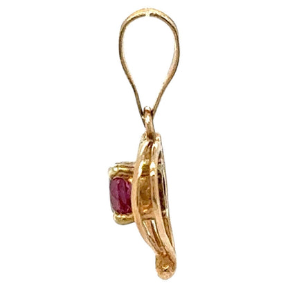 Ruby Solitaire 14k Yellow Gold Heart Pendant  1.1g