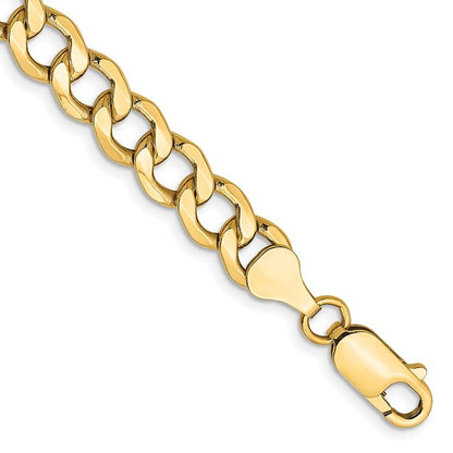 10k Yellow Gold 7mm Semi-Solid Curb Link Chain Bracelet 8 Inch