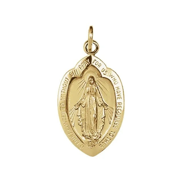 14K Yellow Gold 13x8 mm Oval Miraculous Medal Pendant