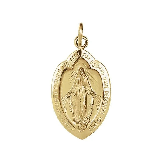 14K Yellow Gold 13x8 mm Oval Miraculous Medal Pendant