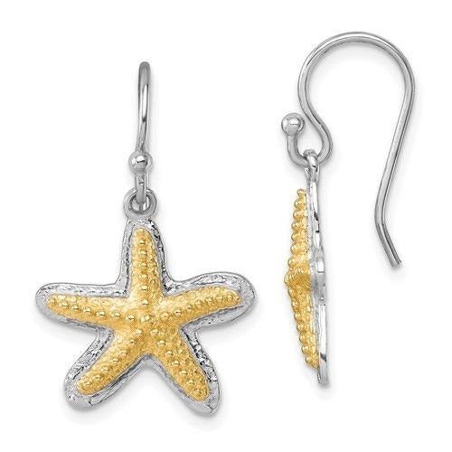 Sterling Silver Rhodium-Plated Gold-Tone Starfish Dangle Earrings