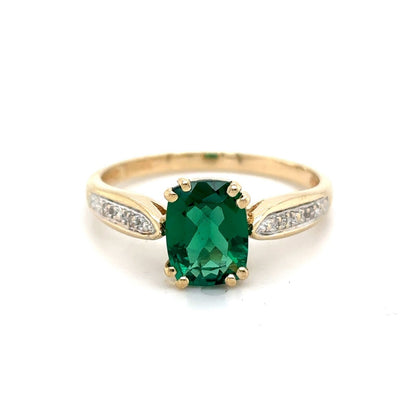 Imitation Emerald & Diamonds 14k Yellow Gold Ring 2.5g Size 7.25