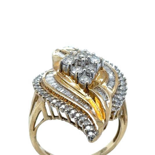 10K Gold Diamond Cocktail Ring 1.33 CTW SI1-SI2 G-H 5.5g Size 7.25 (SI1-2,G-H)