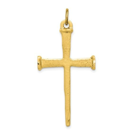 Sterling Silver Gold-Plated Nail Cross Pendant 42mm Yellow 925 Gold Tone