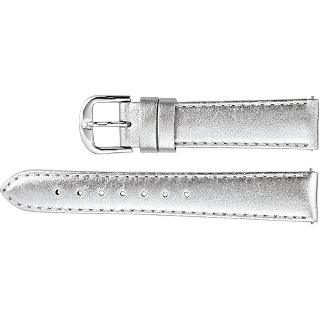 Ladies 12mm Regular Silver Leather EZ-Change™ Metallic Padded Watch Strap Band