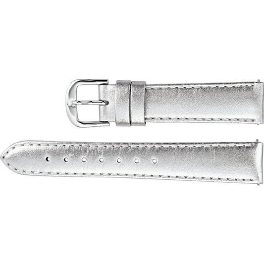 Ladies 12mm Regular Silver Leather EZ-Change™ Metallic Padded Watch Strap Band