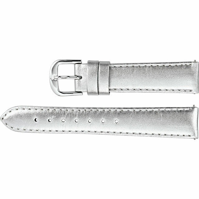 Ladies 12mm Regular Silver Leather EZ-Change™ Metallic Padded Watch Strap Band
