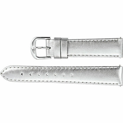 Ladies 12mm Regular Silver Leather EZ-Change™ Metallic Padded Watch Strap Band