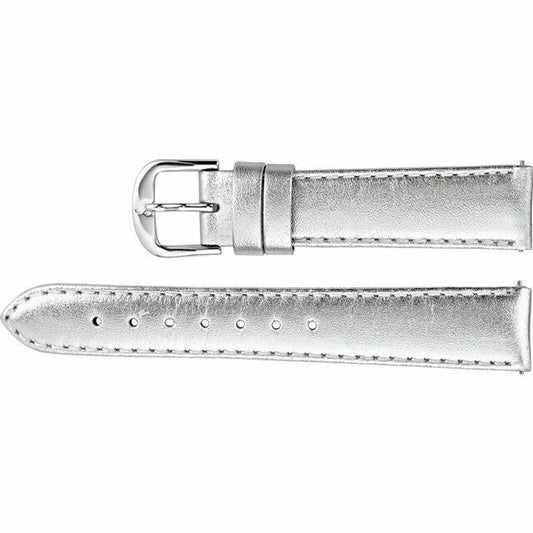 Ladies 12mm Regular Silver Leather EZ-Change™ Metallic Padded Watch Strap Band