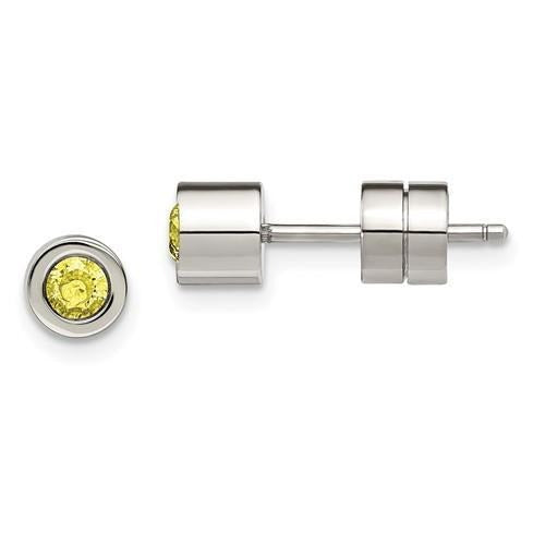Chisel Yellow CZ November Birthstone Post Earrings Stainless Steel Polished