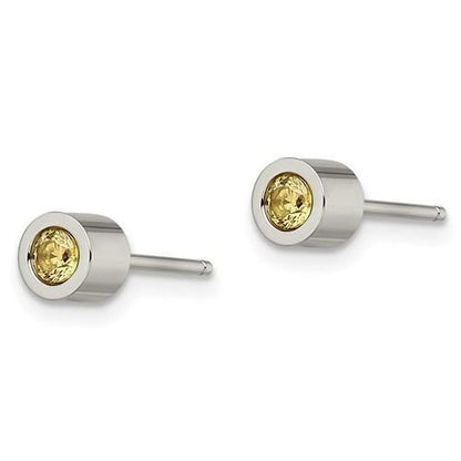 Chisel Yellow CZ November Birthstone Post Earrings Stainless Steel Polished