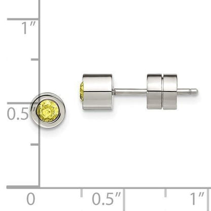 Chisel Yellow CZ November Birthstone Post Earrings Stainless Steel Polished