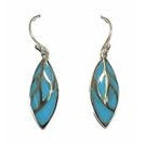 Sterling Silver Leaf-Shaped Dangle Earrings With Turquoise Enamel Inlay