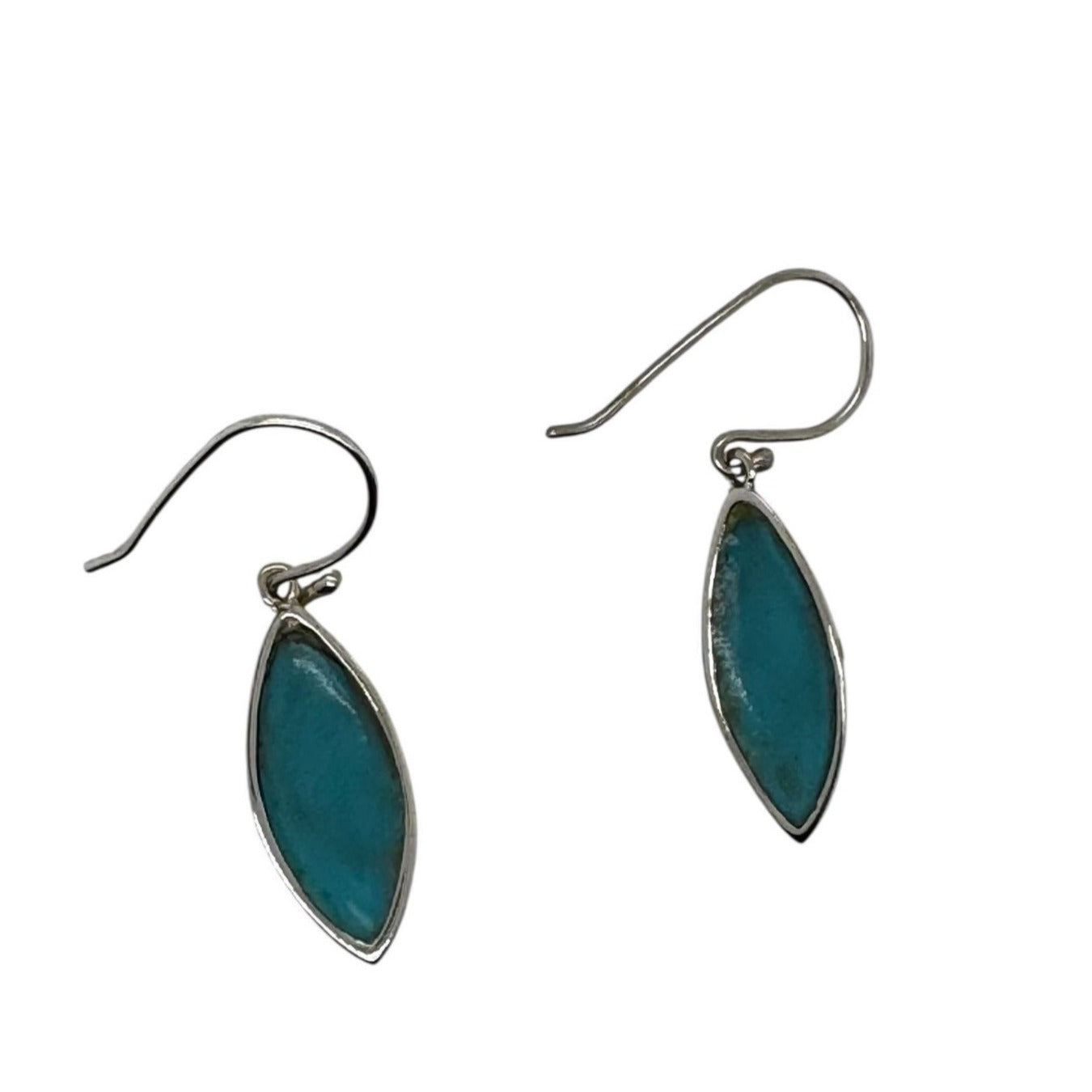 Sterling Silver Leaf-Shaped Dangle Earrings With Turquoise Enamel Inlay