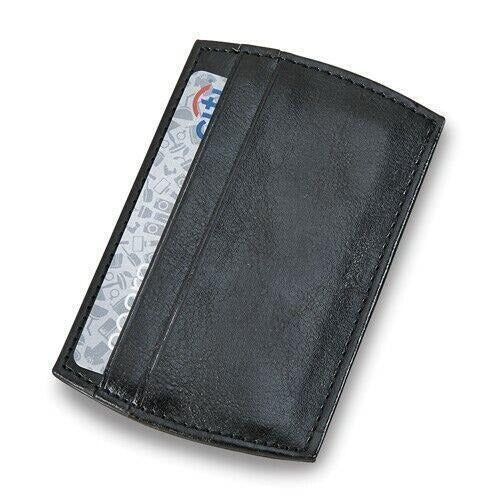Black Faux Leather Card Case With Metal Money Clip