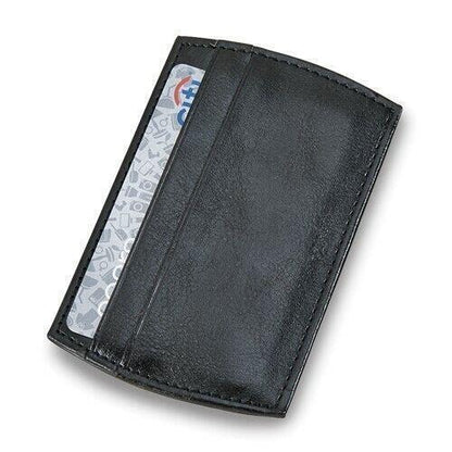 Black Faux Leather Card Case With Metal Money Clip