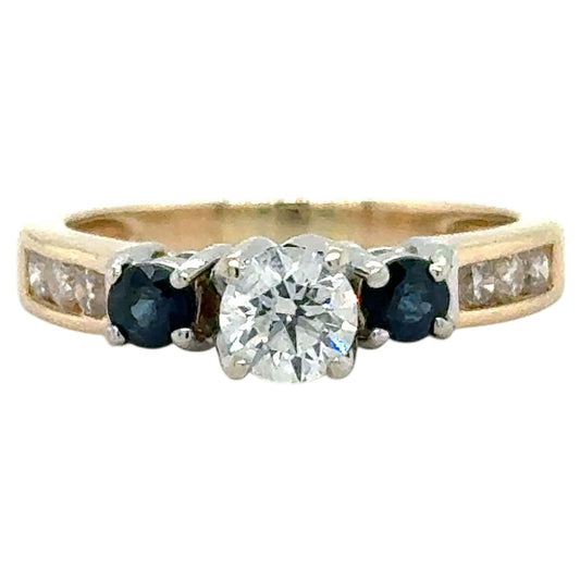 3/4ctw Diamond & Sapphire 14K Yellow Gold Ring 3.4g Size 5.5