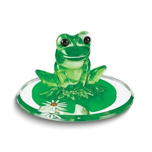 Glass Baron Frog and Lily Pad Handcrafted Glass Figurine