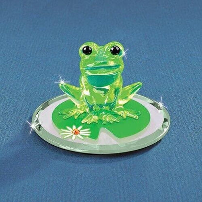 Glass Baron Frog and Lily Pad Handcrafted Glass Figurine