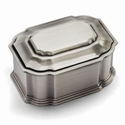 Elegant Pewter-Tone Metal Jewelry Box With Hinged Lid & Velvet-Lined Interior