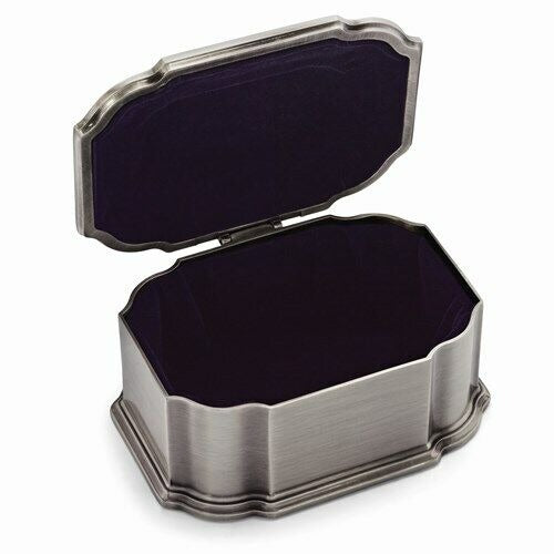 Elegant Pewter-Tone Metal Jewelry Box With Hinged Lid & Velvet-Lined Interior