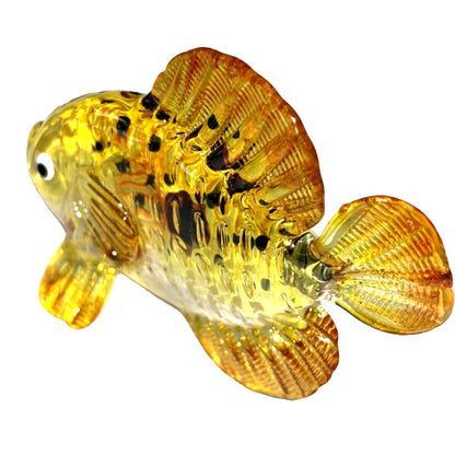 Hand Blown Glass Panther Grouper Figurine 3" Long Yellow With Black Dots