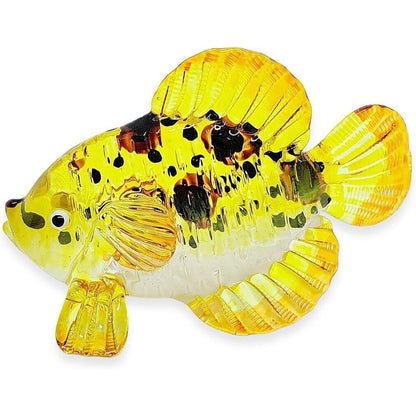 Hand Blown Glass Panther Grouper Figurine 3" Long Yellow With Black Dots