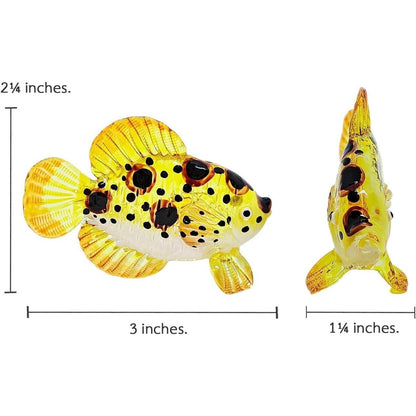 Hand Blown Glass Panther Grouper Figurine 3" Long Yellow With Black Dots