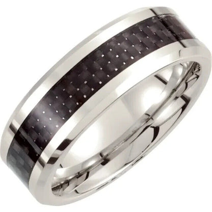 Dura Cobalt 8 mm Beveled-Edge Band With Black Carbon Fiber Inlay Size 10.5
