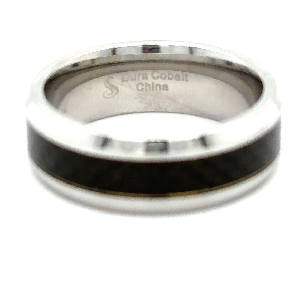 Dura Cobalt 8 mm Beveled-Edge Band With Black Carbon Fiber Inlay Size 10.5