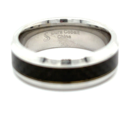 Dura Cobalt 8 mm Beveled-Edge Band With Black Carbon Fiber Inlay Size 10.5