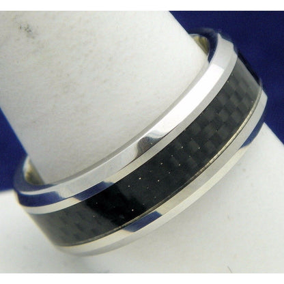 Dura Cobalt 8 mm Beveled-Edge Band With Black Carbon Fiber Inlay Size 10.5