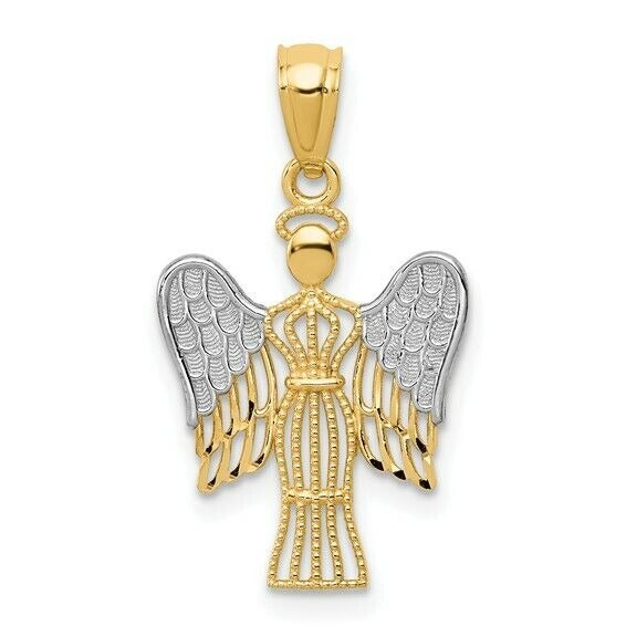 14K Yellow Gold & Rhodium Angel Pendant 25MM X 14MM