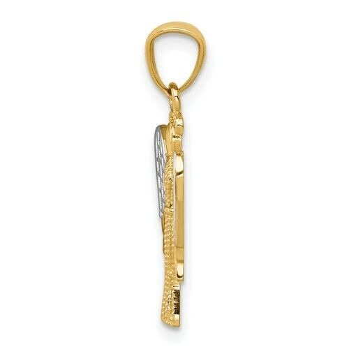 14K Yellow Gold & Rhodium Angel Pendant 25MM X 14MM