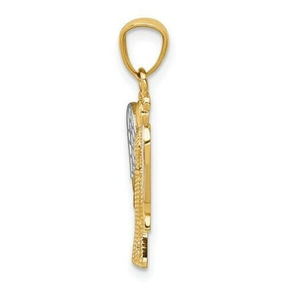 14K Yellow Gold & Rhodium Angel Pendant 25MM X 14MM