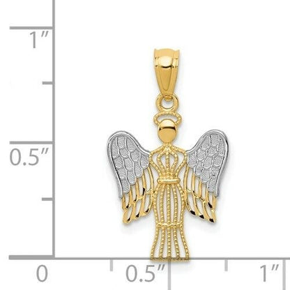 14K Yellow Gold & Rhodium Angel Pendant 25MM X 14MM